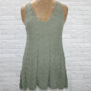 MOD ON TREND Sleeveless Top Shell V-Neck Loose Knit Chevron Fall Green Large